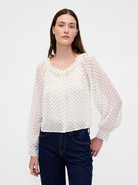 Gap Sheer Button-Front Top Polka Dot White & Black XS